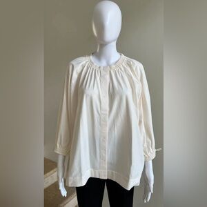 COS Button Up 3/4 Sleeve Jersey Top Blouse, Ivory, Size Large